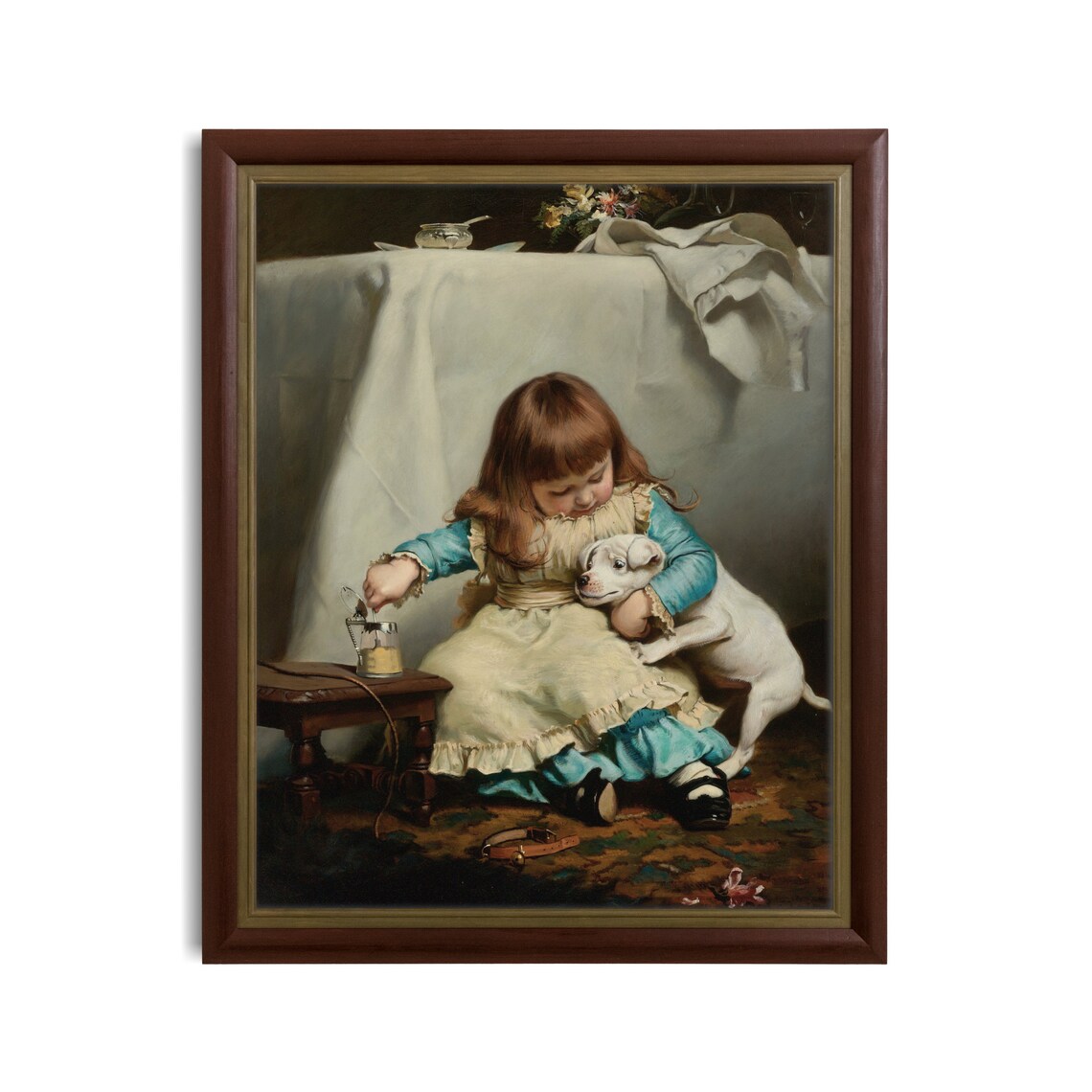 Mailed Print Vintage Dog And Young Girl Painting Antique Print Young Girl With Dog Printed And Shipped Classic Figurative Art - Image 3
