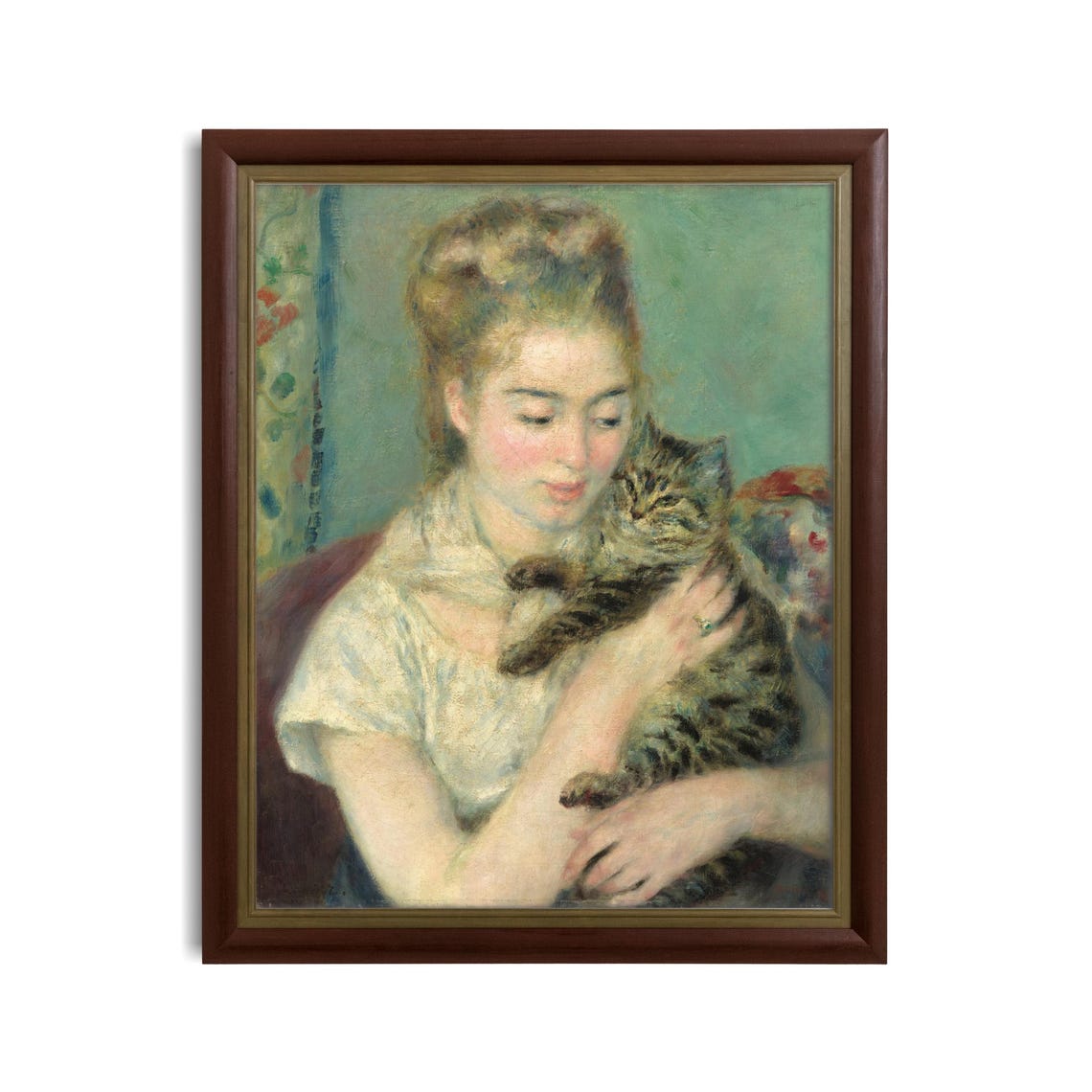 Young Woman Holding a Tabby Cat Impressionist Portrait Poster - Image 2
