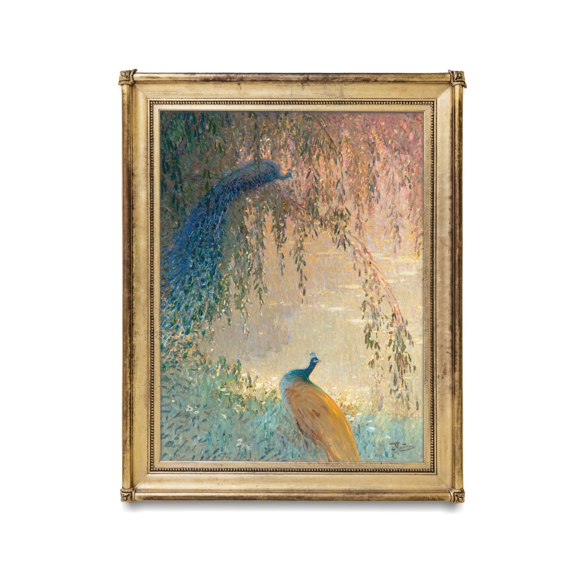 Peacock Under a Weeping Willow Golden Light Vintage Bird Poster - Image 2