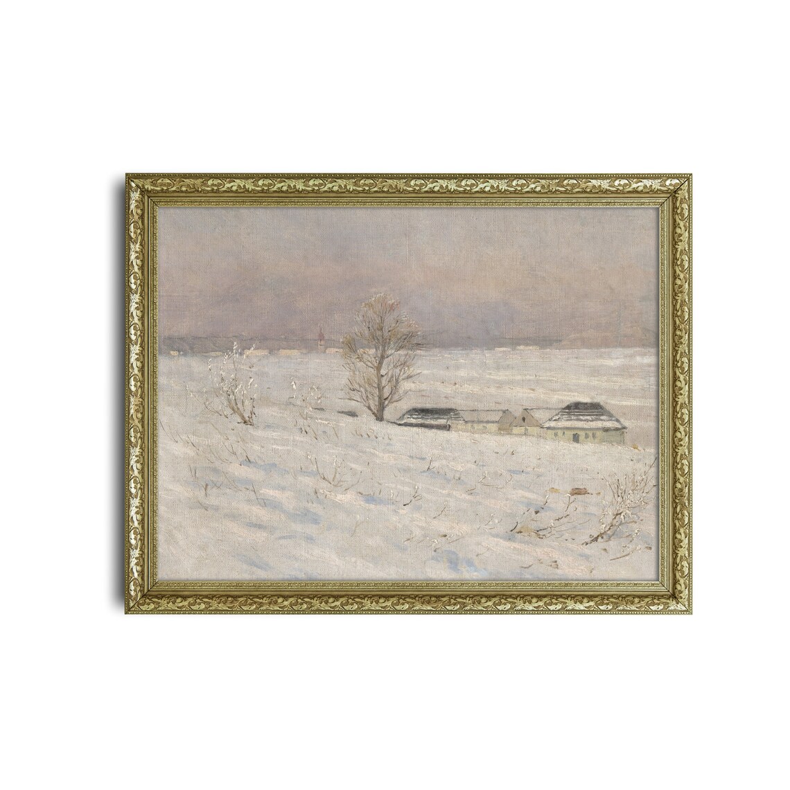 Snow Covered Field With Farmhouses Antique Winter Scene Poster - Image 2