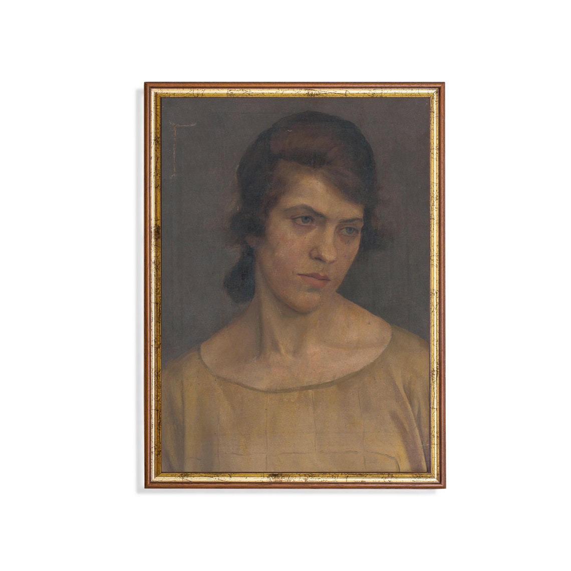 Vintage Portrait Painting Antique Woman Portrait Rustic Oil Painting Wall Art Living Room Fine Art