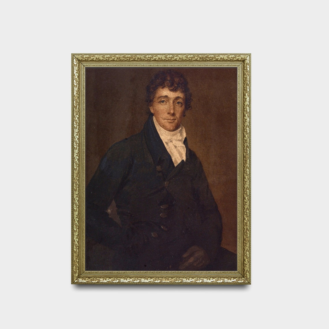 Gentleman in a Dark Coat Antique Victorian Oil Portrait Poster - Image 2
