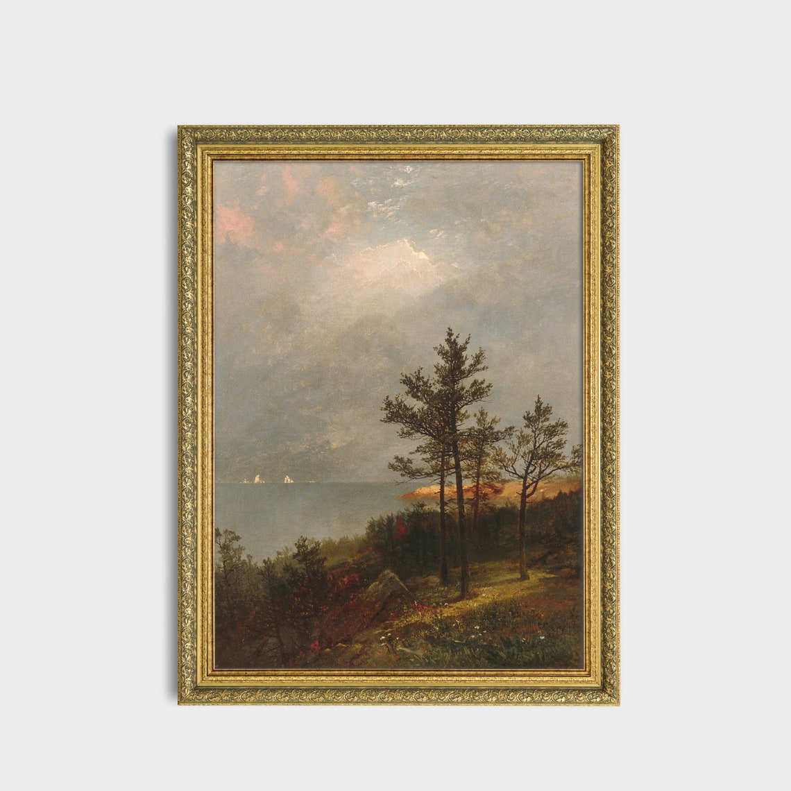 Moody Vintage Coastal Pine Forest Painting Tall Art Wall Poster - Image 3