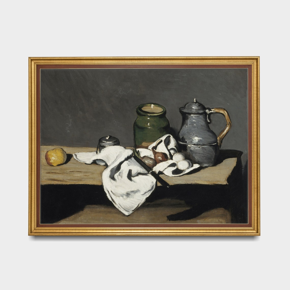 Antique Still Life with Pewter Pitcher and Eggs on a Table Poster - Image 3