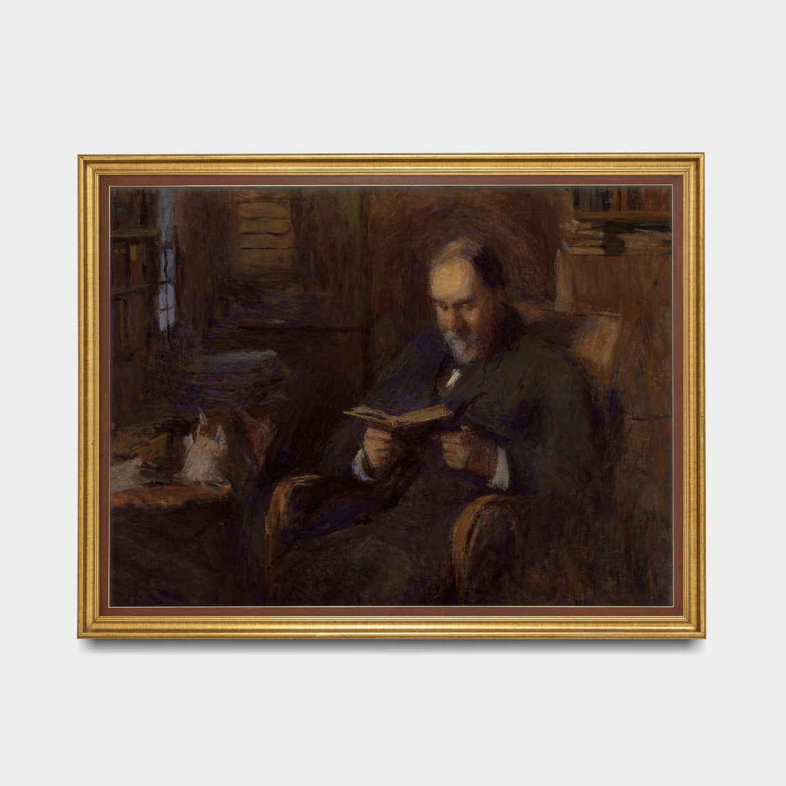 Elderly Scholar Reading by Lamplight in a Dark Library Poster - Image 5