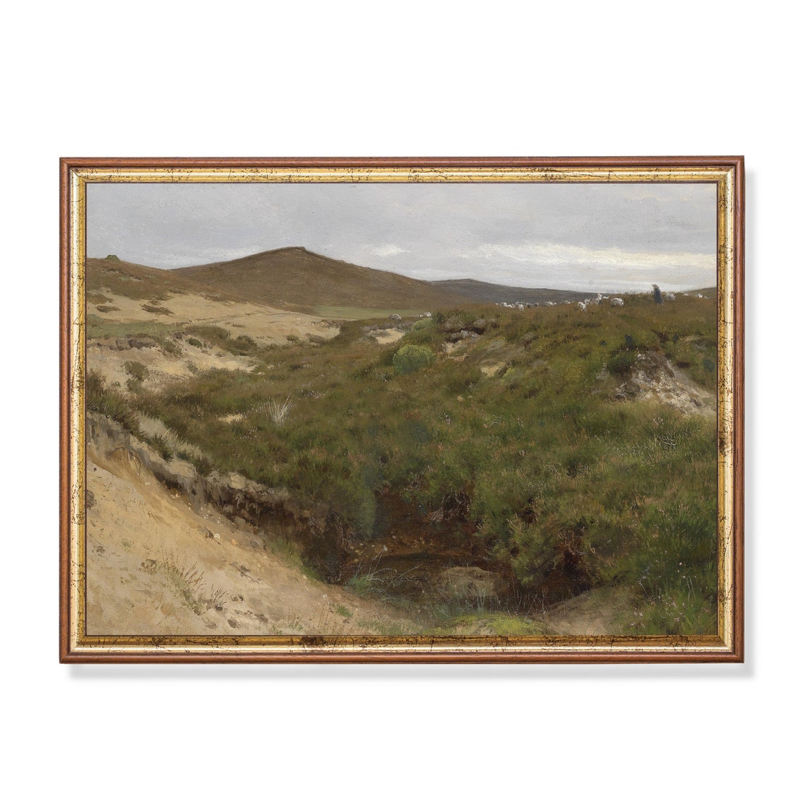 Shepherd with Flock of Sheep on Rolling Hills Vintage Poster