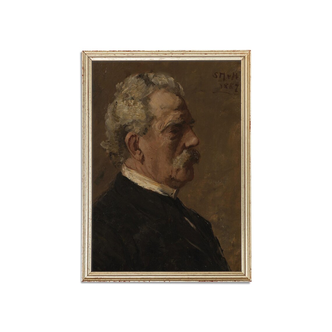 Old Man Profile Portrait in Oil Vintage 1887 Painting Poster - Image 3