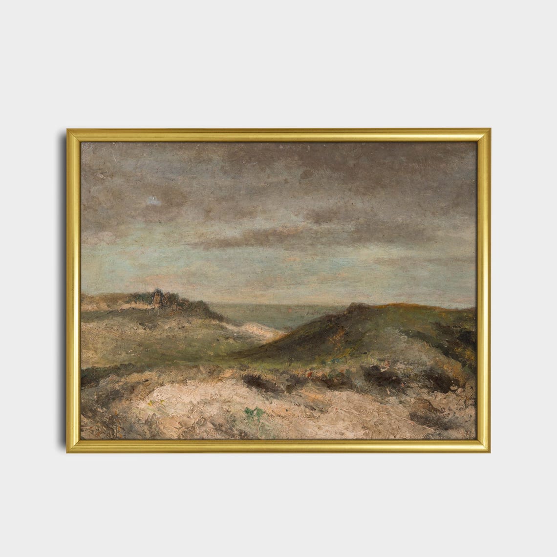 Coastal Dunes Under Grey Sky Vintage Seascape Painting Poster - Image 2