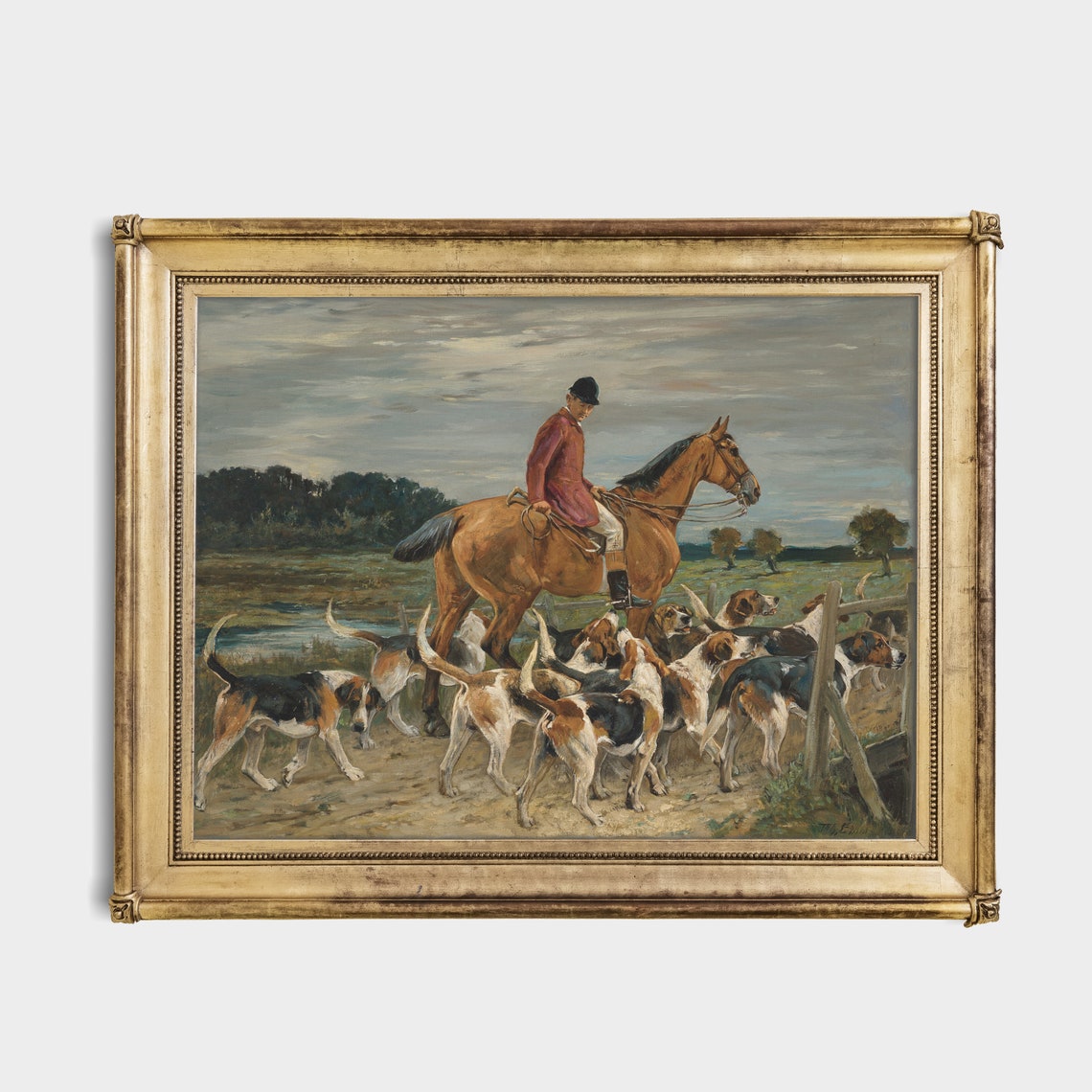 Fox Hunt Rider With Hounds at a Gate Vintage Sporting Poster - Image 2