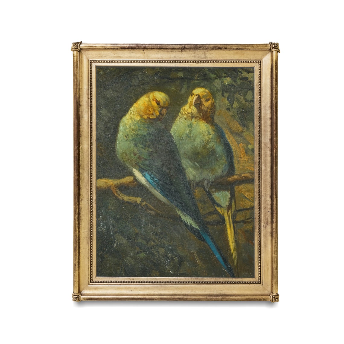 Pair of Parrots Perched on a Branch in a Dark Moody Oil Poster - Image 2