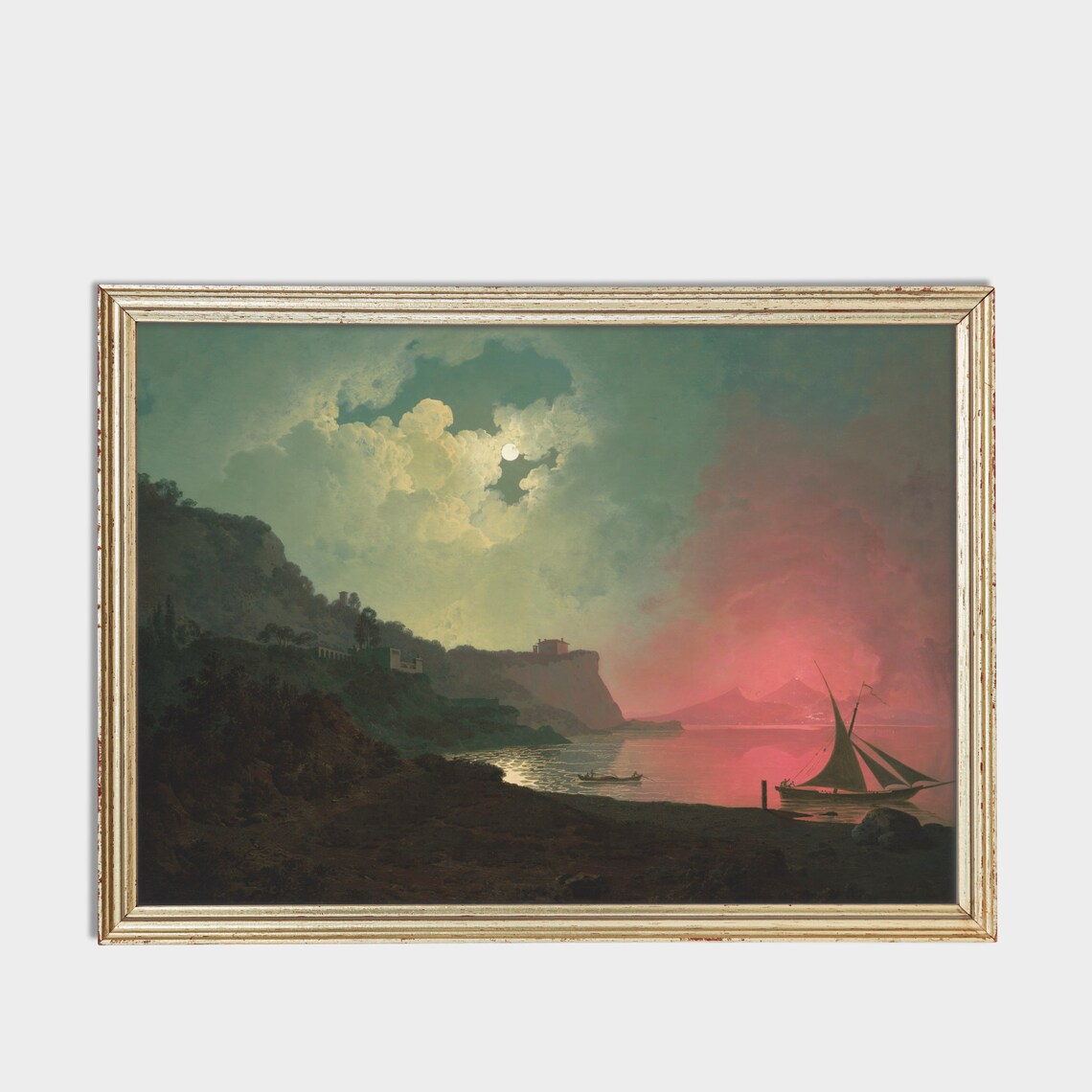 Vintage Landscape Painting, Moody Sailing Boat Nocturne - Image 3