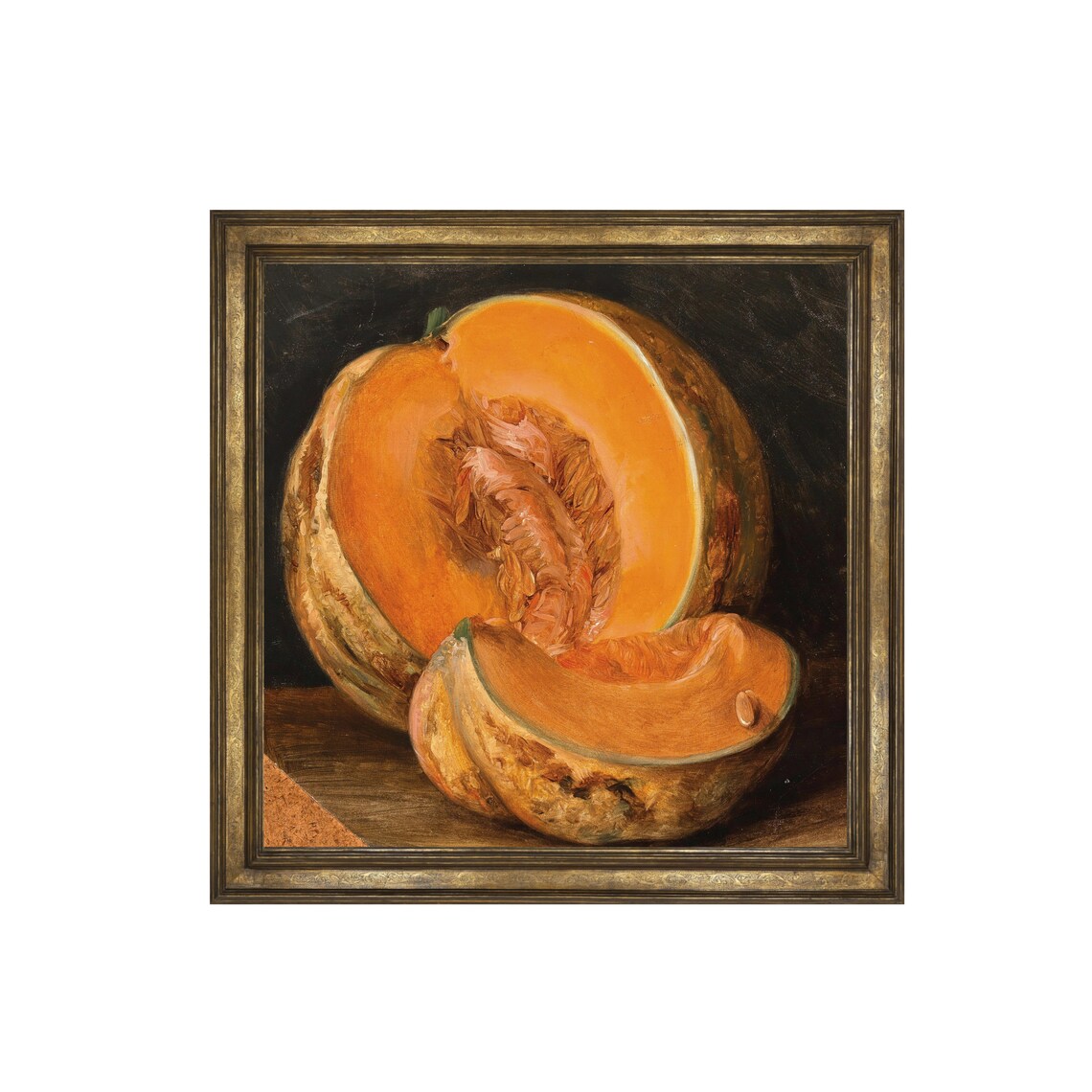 Cut Melon Still Life with Orange Flesh Vintage Fruit Painting Poster - Image 2