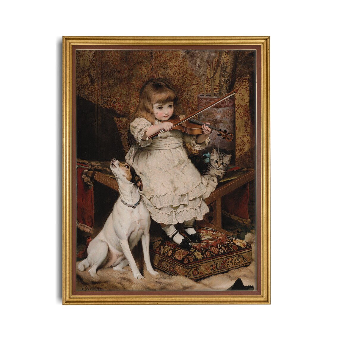 The Little Violinist, Vintage Dog and Girl Art Print - Image 4