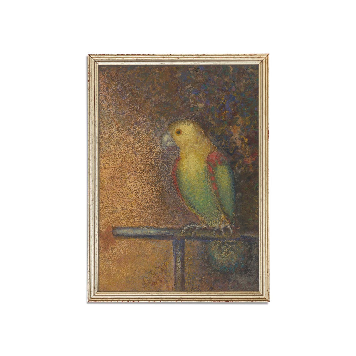 Colorful Parrot on Perch Pointillist Soft Pastel Bird Poster - Image 3