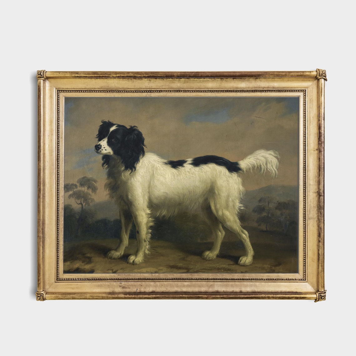 Black And White Spaniel Standing In Landscape Vintage Dog Poster - Image 2