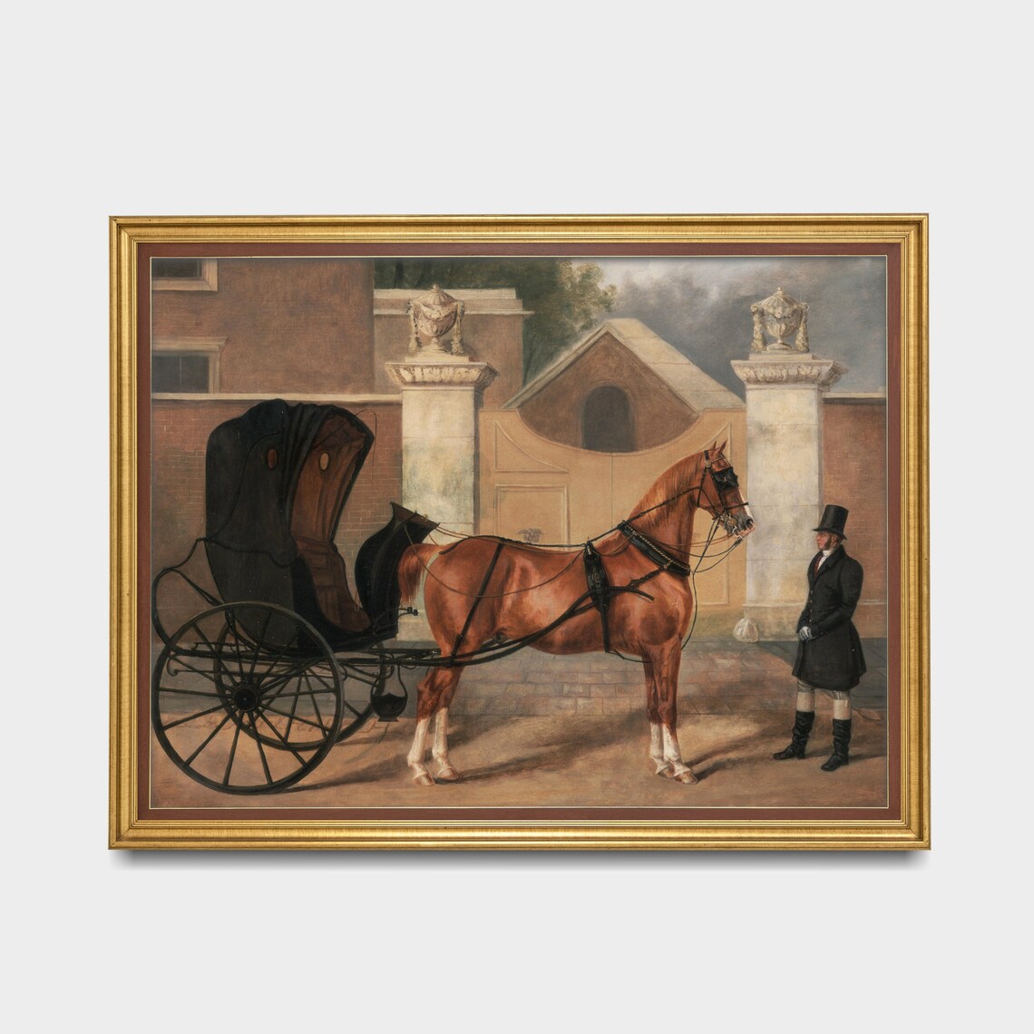 Chestnut Horse With Carriage Antique Equestrian Painting Poster - Image 4