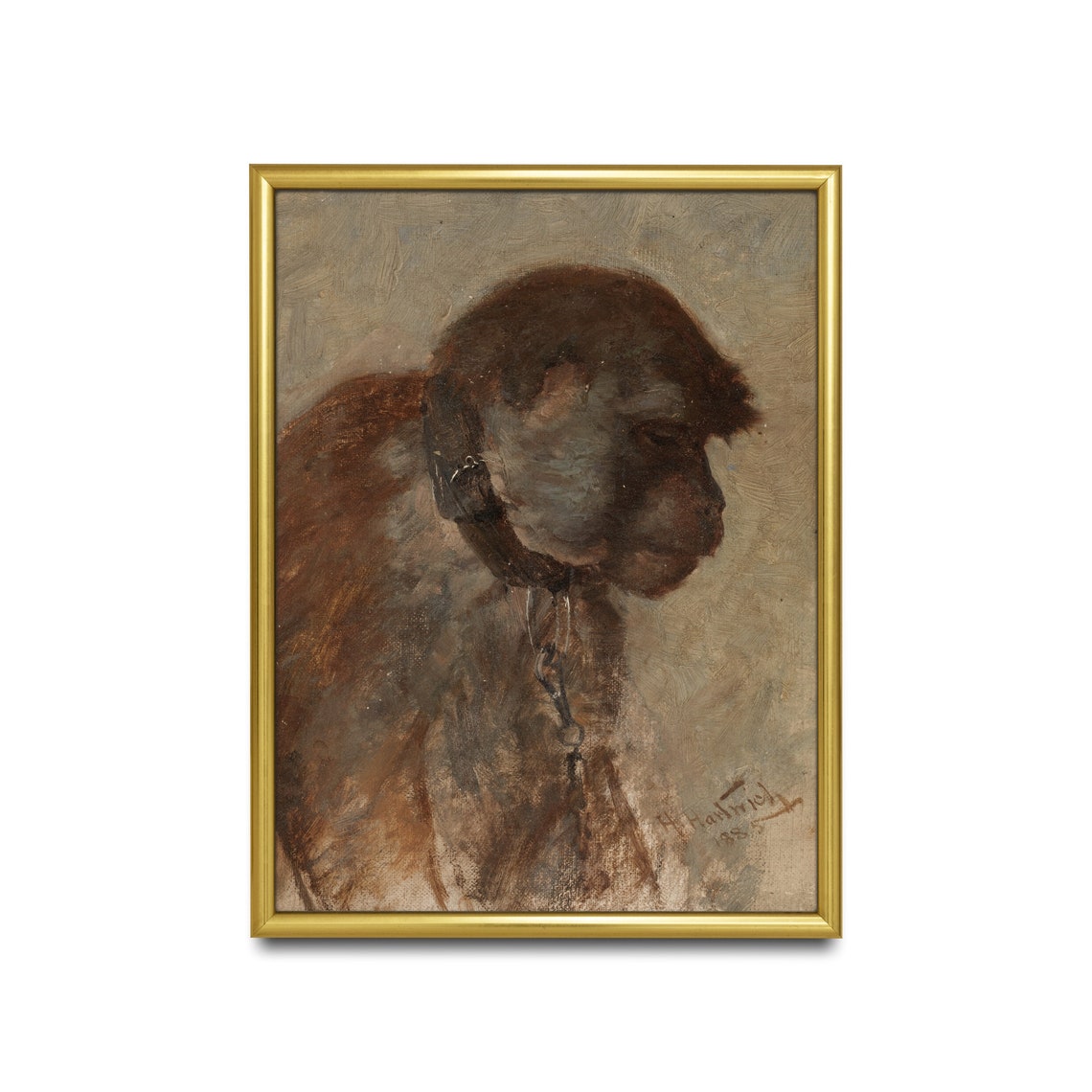 Chained Monkey Head In Profile Vintage Rustic Animal Painting Poster - Image 4