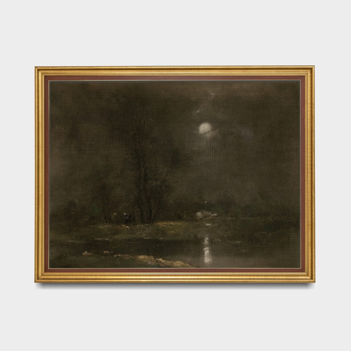 Moonlit River at Night with Figure Antique Moody Nocturne Painting Poster - Image 5