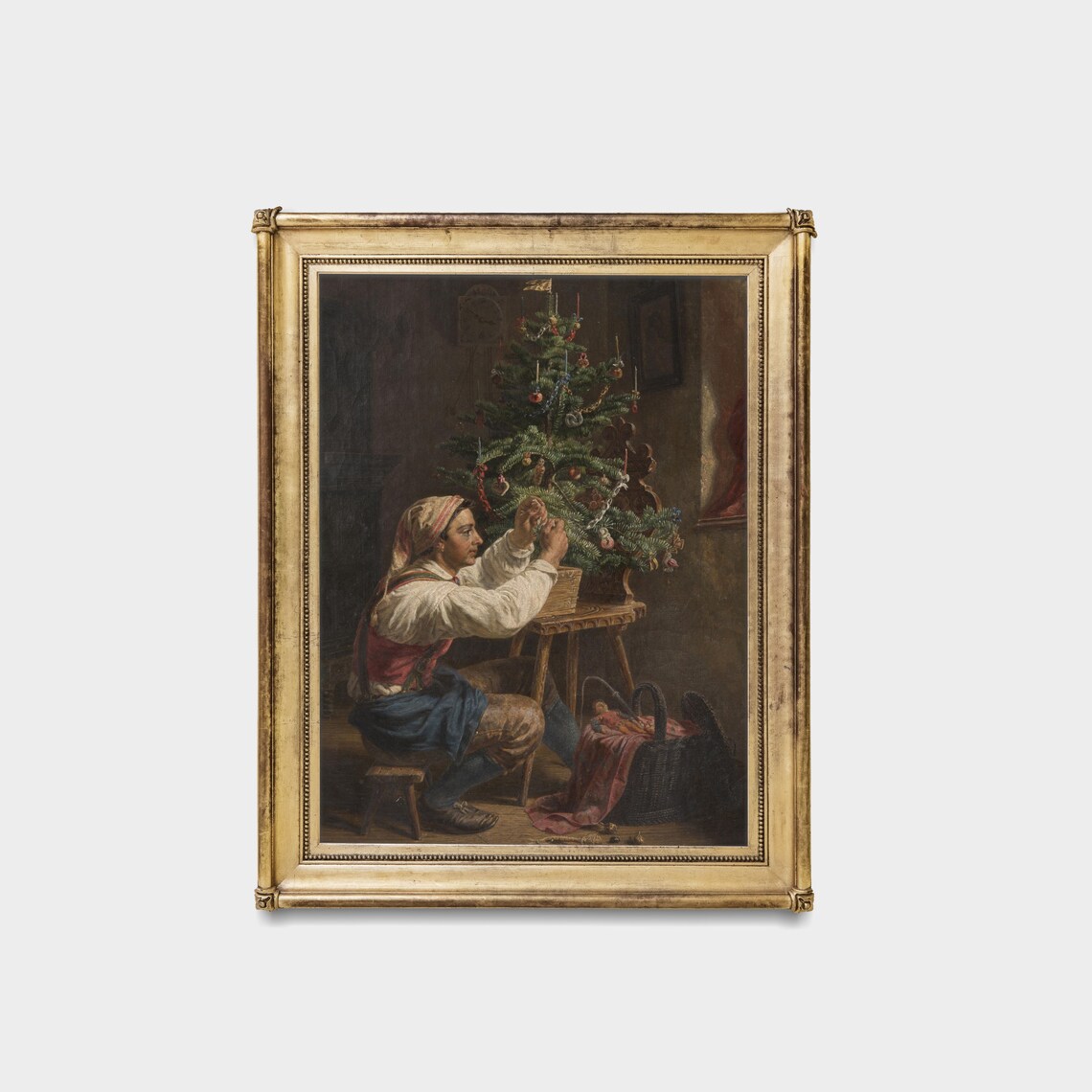 Vintage Christmas Tree Decorating Art Print, Antique Moody - Image 4