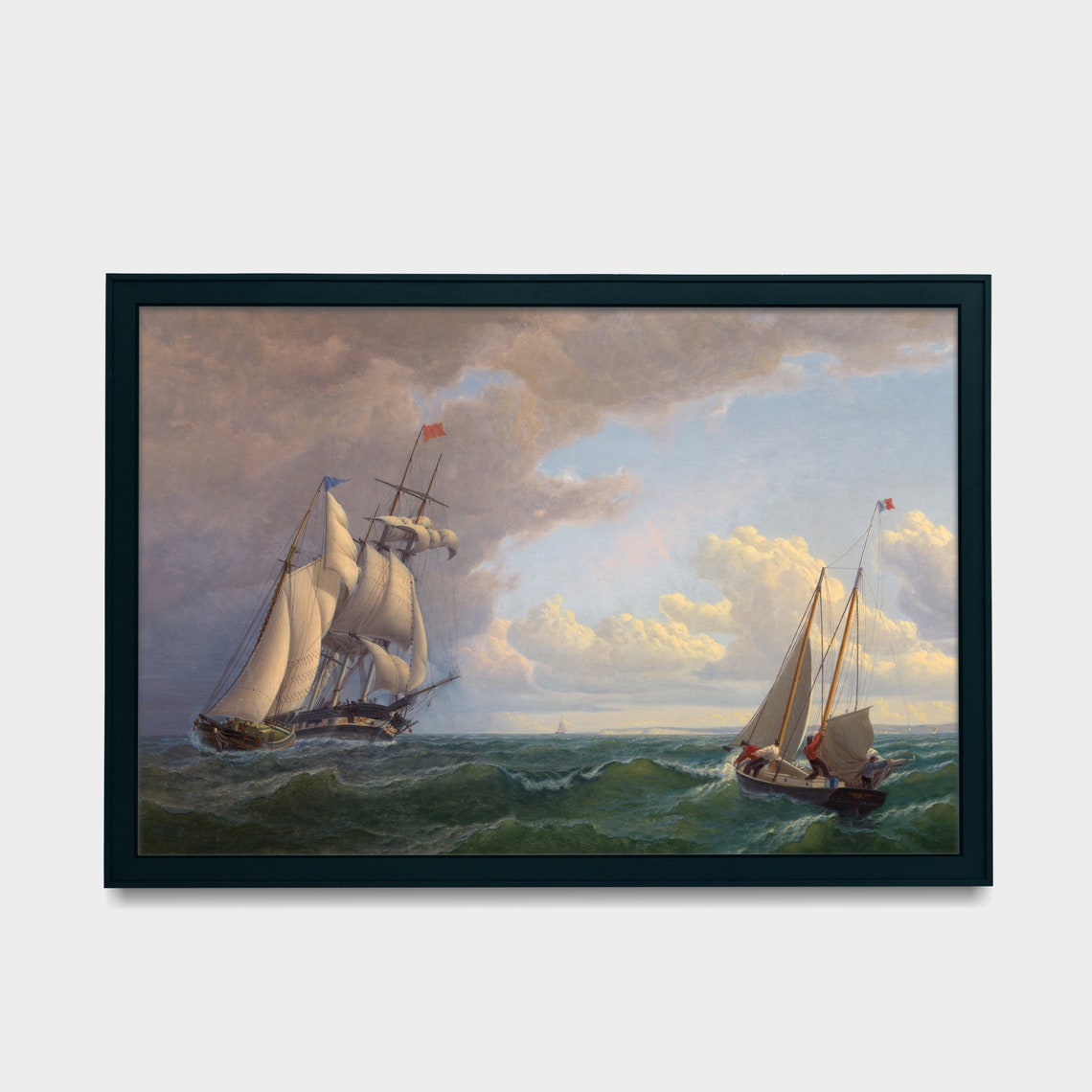 Tall Ship and Sloop Sailing Together on Rolling Waves Poster - Image 4
