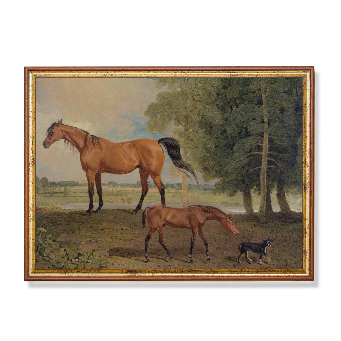 Printed And Shipped Vintage Horse Painting Antique Equestrian Art Dog And Horse Art Farm Animal Moody Rustic Art Physical Prints