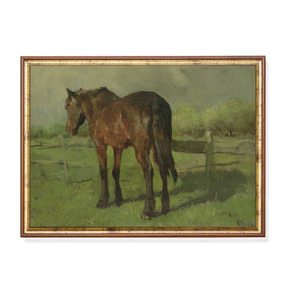 Printed And Shipped Vintage Horse Painting Antique Equestrian Print Moody Rustic Art Farm Animal Fine Art Physical Prints