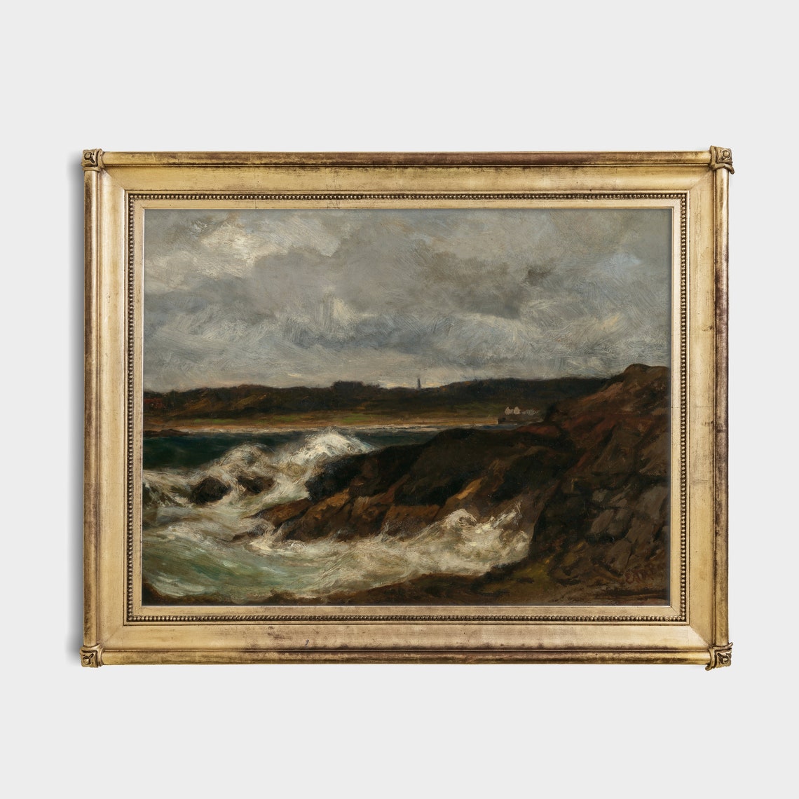 Storm Waves Crashing on Rocky Coast Moody Seascape Painting Poster - Image 4