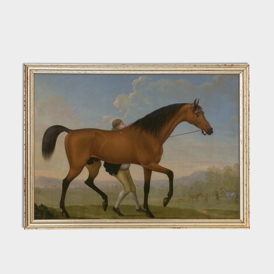 Bay Horse Led by a Groom in an Open Field Vintage Equestrian Poster - Image 2