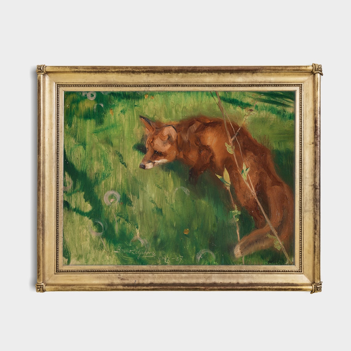 Red Fox Pouncing in a Green Meadow Vintage Wildlife Art Poster - Image 2