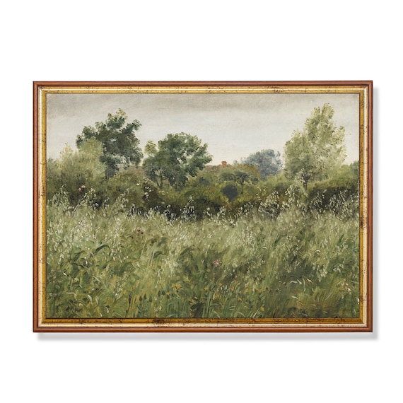 Mailed Print Vintage Painting Antique Landscape Print Farmhouse Vintage Decor Rustic Green Forest Painting Printed And Shipped