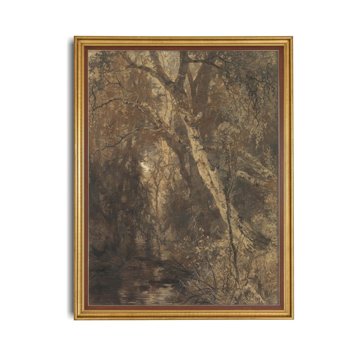 Old Birch Trees Dark Forest Antique Nature Sketch Art Poster - Image 4
