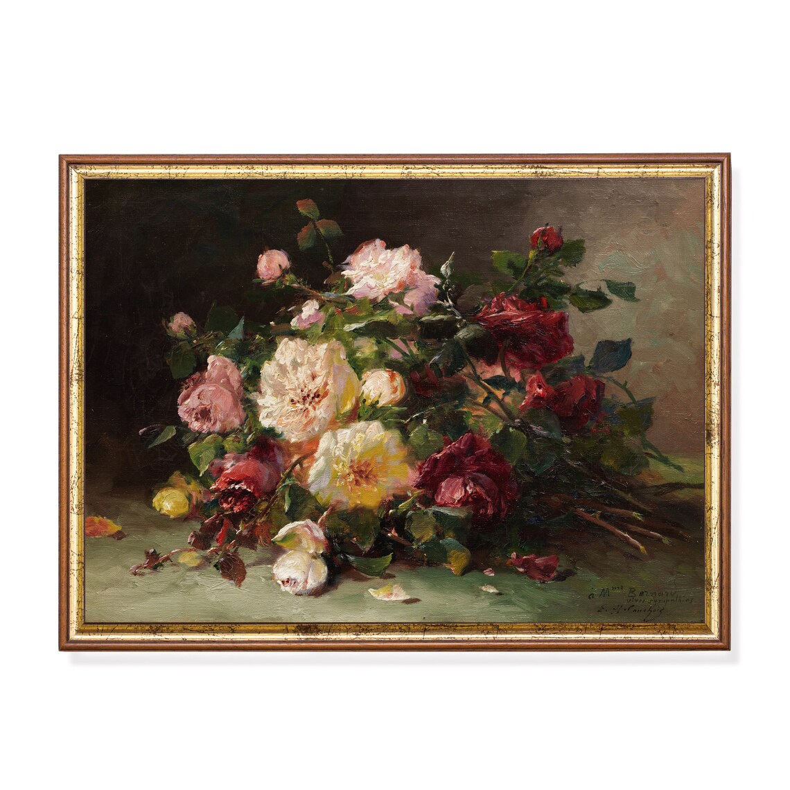 Vintage Roses Moody Rustic Floral Poster