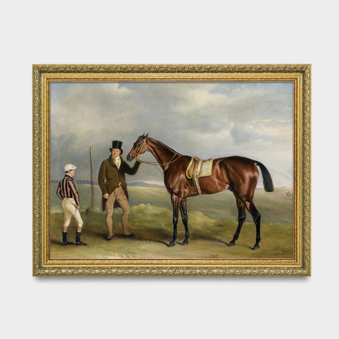 Bay Racehorse with Owner and Jockey at the Racetrack Equestrian Poster - Image 3