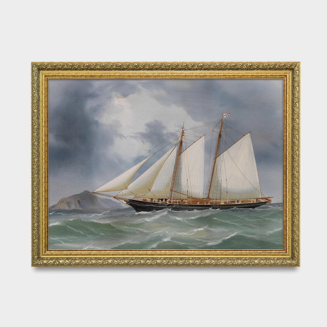 Two Masted Schooner Under Full Sail On A Stormy Sea Marine Poster - Image 3