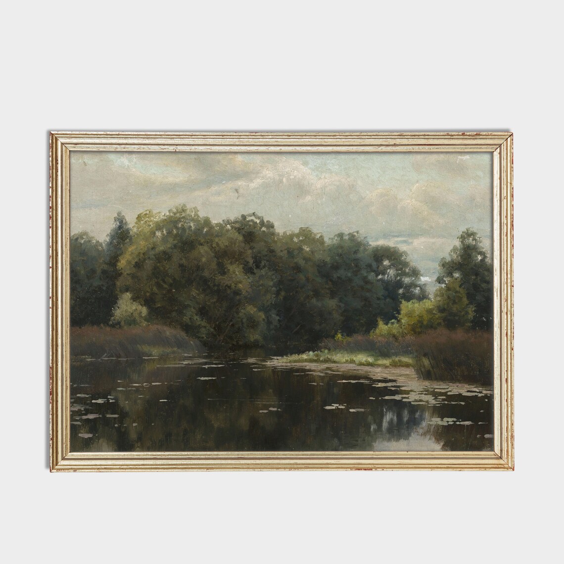 Moody Vintage Lake Reflection Landscape Painting Wall Poster - Image 2
