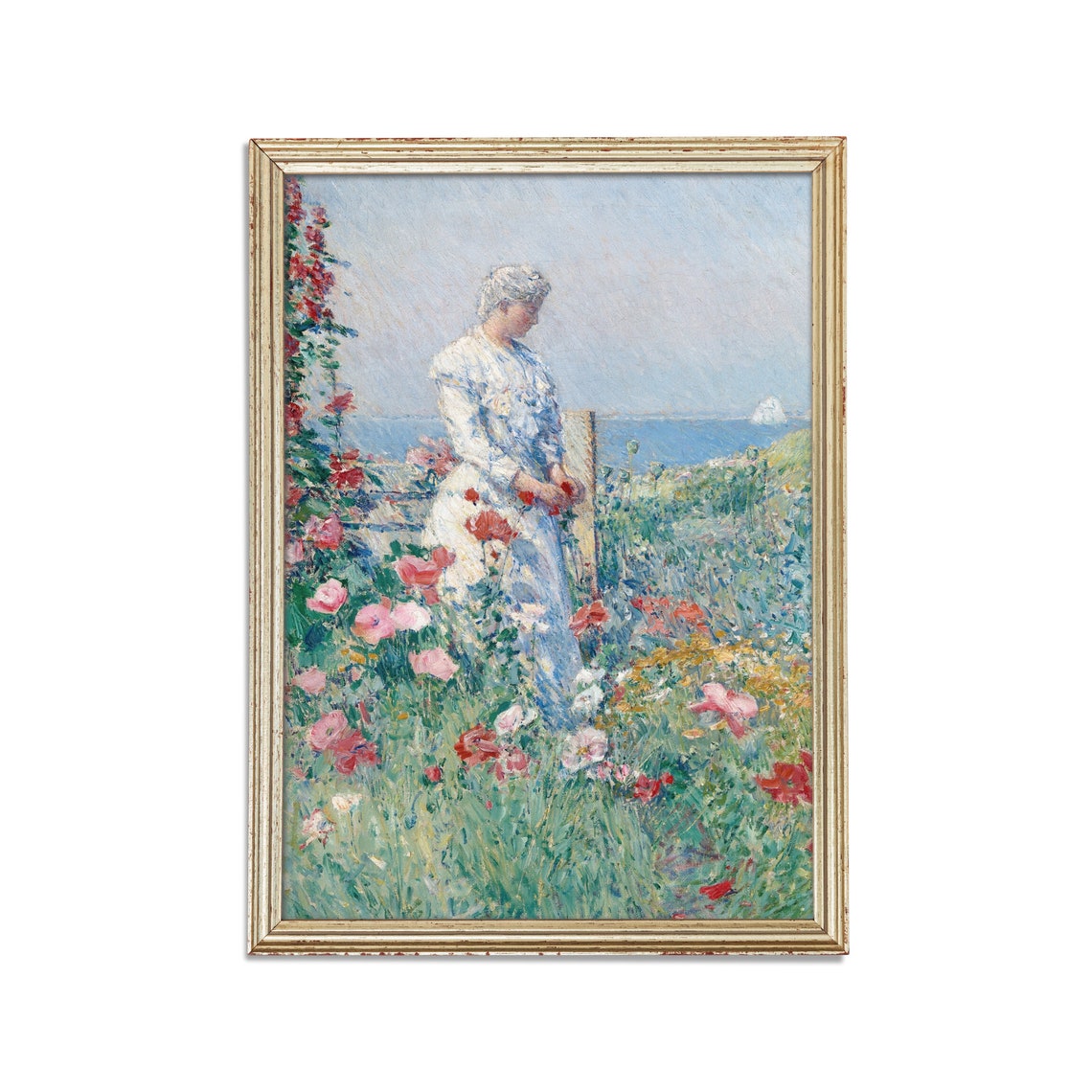 Woman in a Seaside Rose Garden Impressionist Summer Painting Poster - Image 2