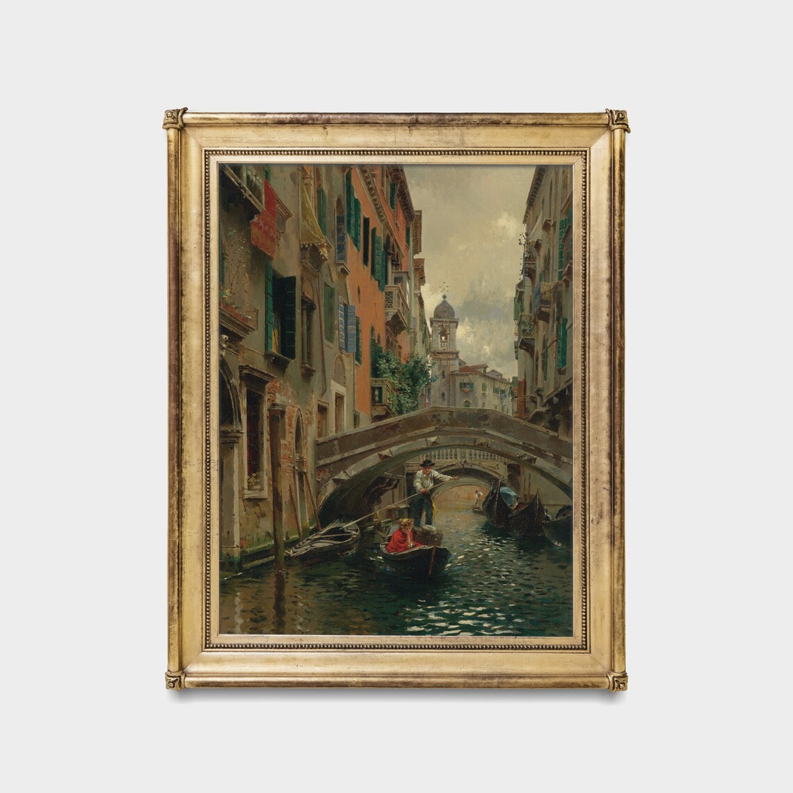 Venice Canal Gondola Under Bridge Vintage Italian Painting Poster - Image 3