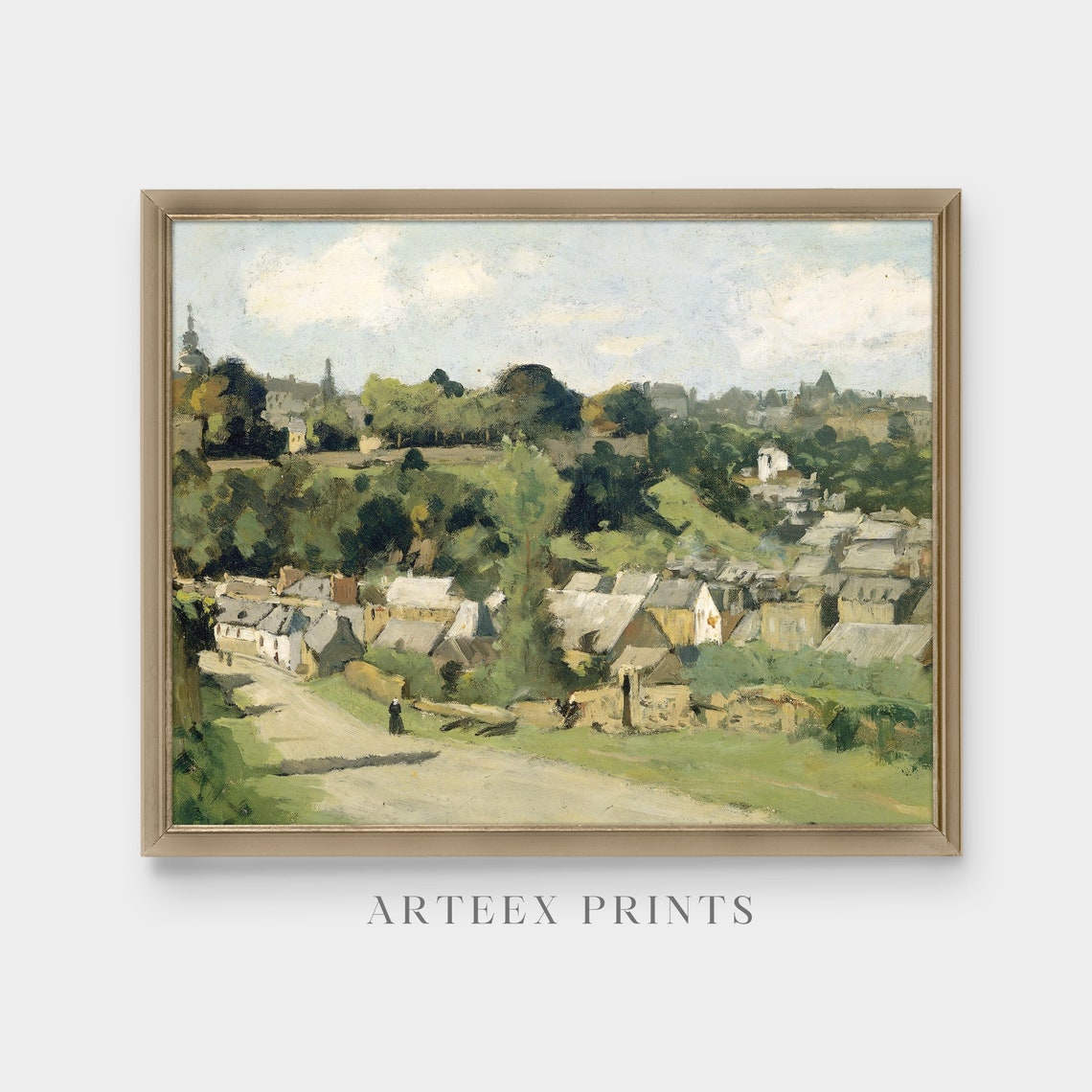 Old European Village on a Hillside Vintage Town Painting Poster - Image 4