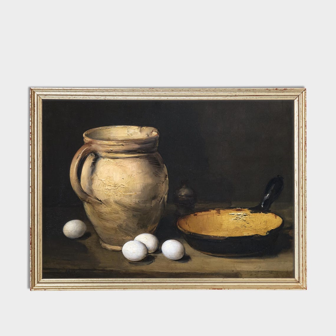 Rustic Old Master Still Life Jug Eggs And Skillet Dark Kitchen Poster - Image 3