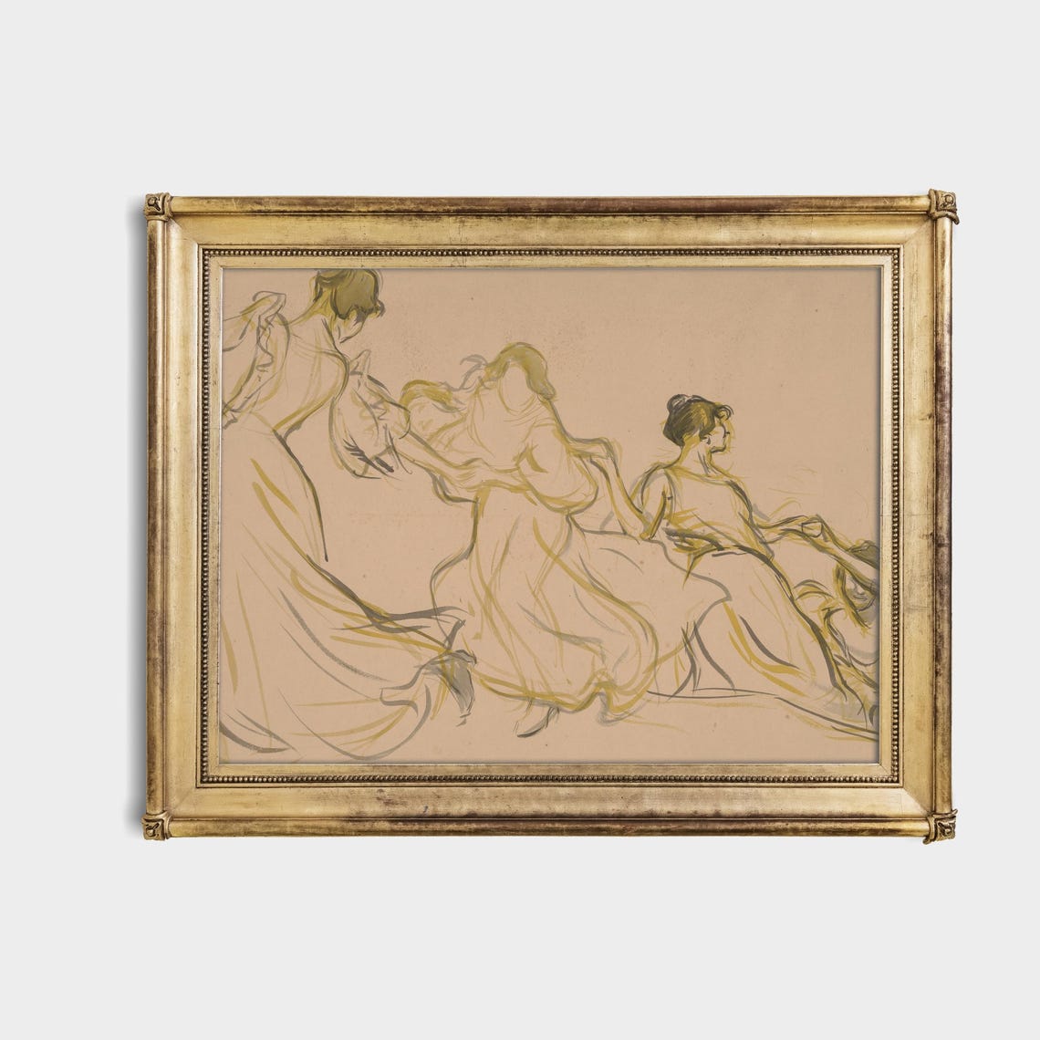 Vintage Sketch Of Three Women Dancing Figure Study Wall Poster - Image 4