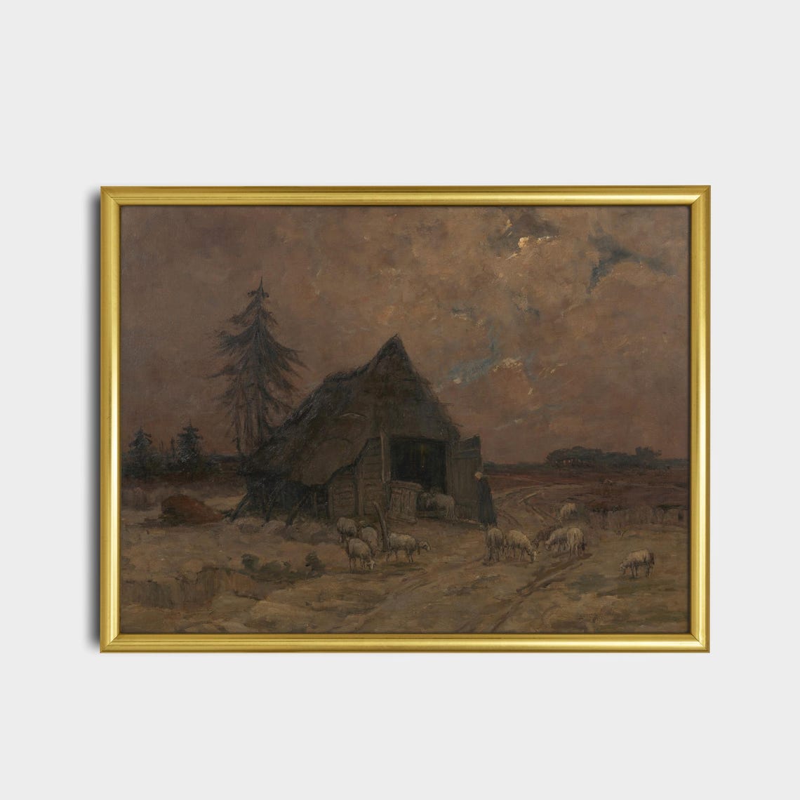 Sheep Grazing by a Thatched Barn at Dusk Vintage Farm Poster - Image 2