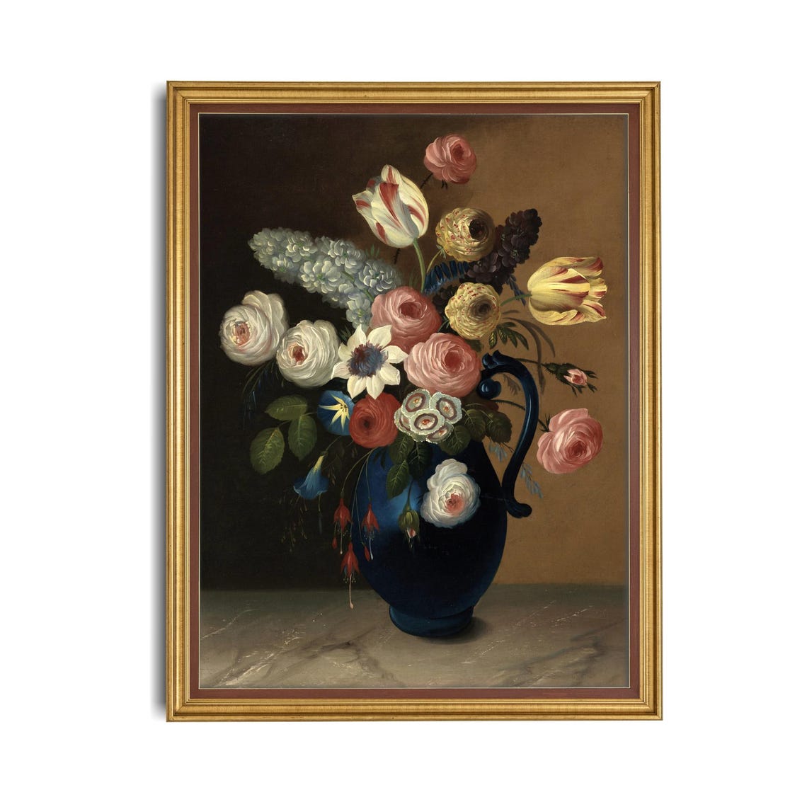 Roses and Tulips Overflowing From a Blue Jug Still Life Poster - Image 4