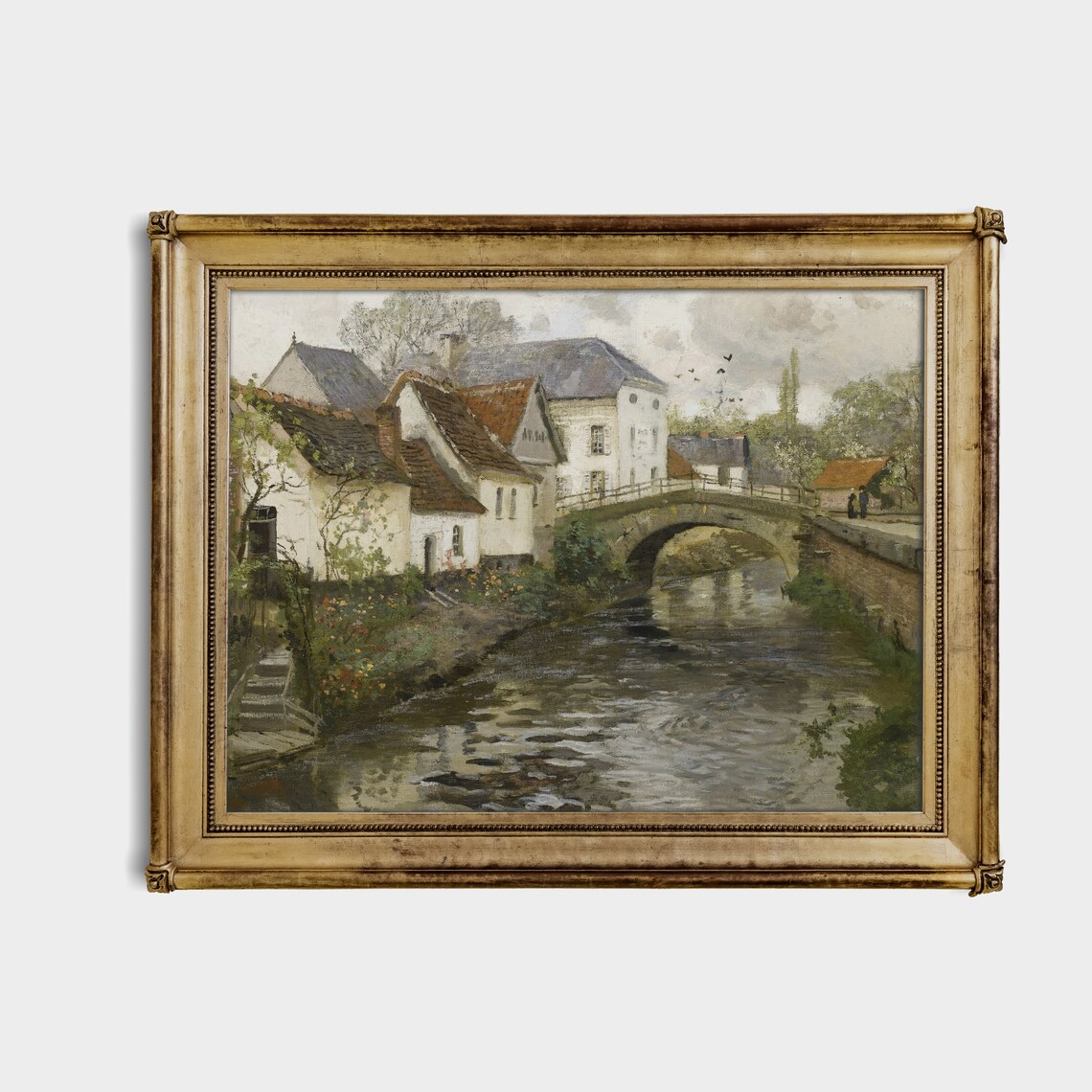 Antique Countryside Town, Rustic Farmhouse Art Print - Image 3