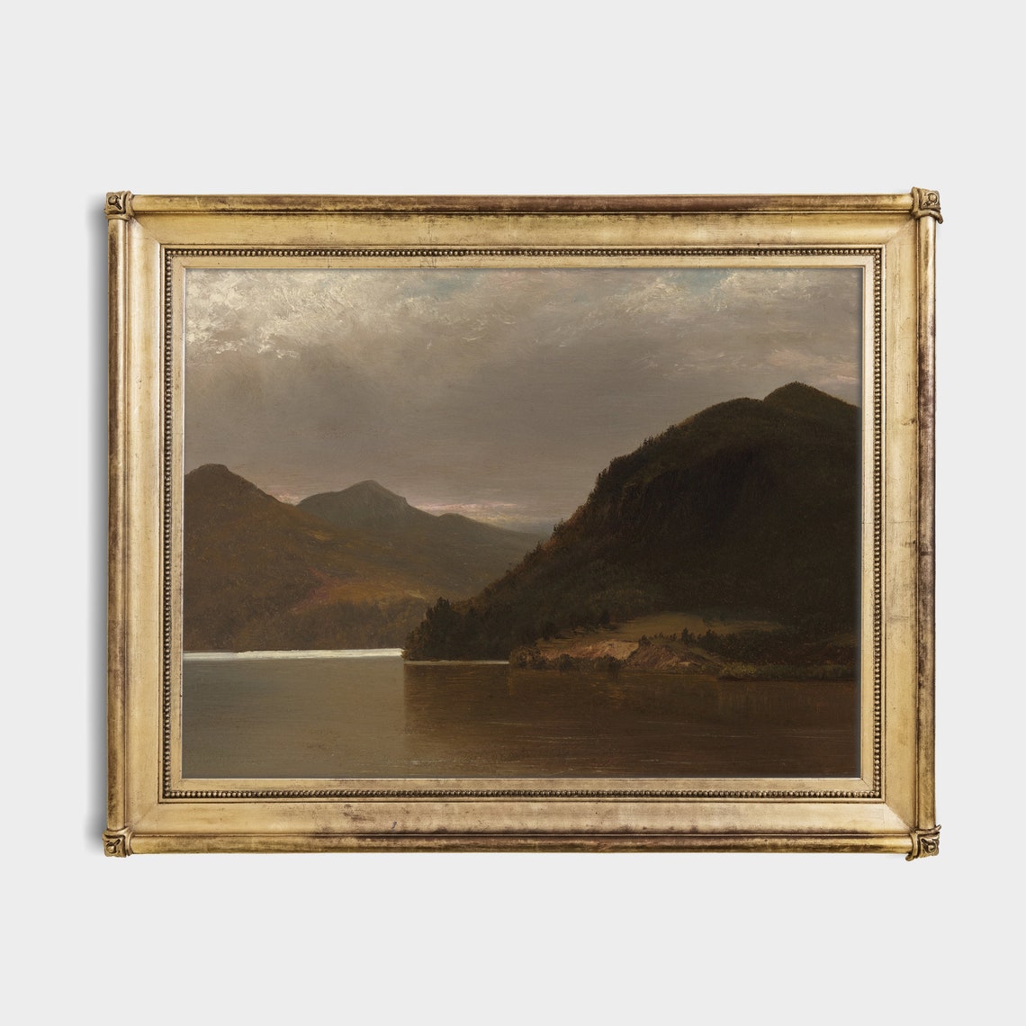 Calm Lake Between Dark Mountains at Dusk Antique Landscape Poster - Image 4