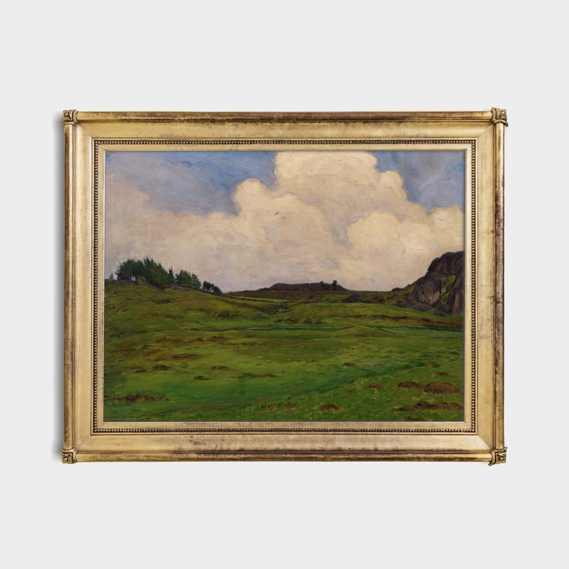 Rolling Green Valley Under Towering Clouds Rocky Landscape Poster - Image 4