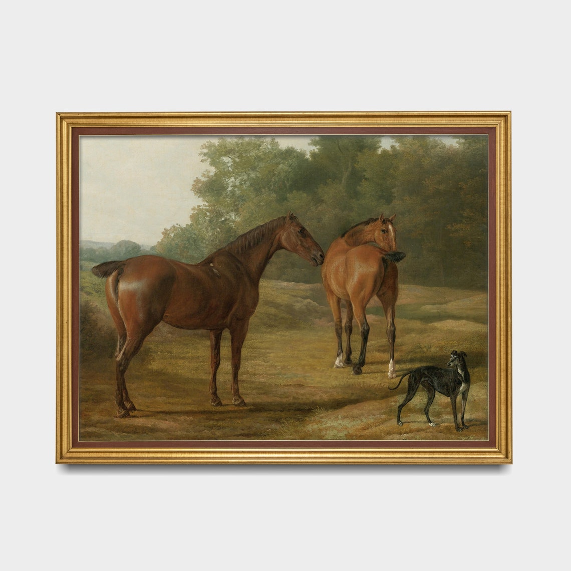 Vintage Horse Painting Antique Equestrian Print Horse And Dog Rustic Moody Oil Painting Print Wall Art - Image 5