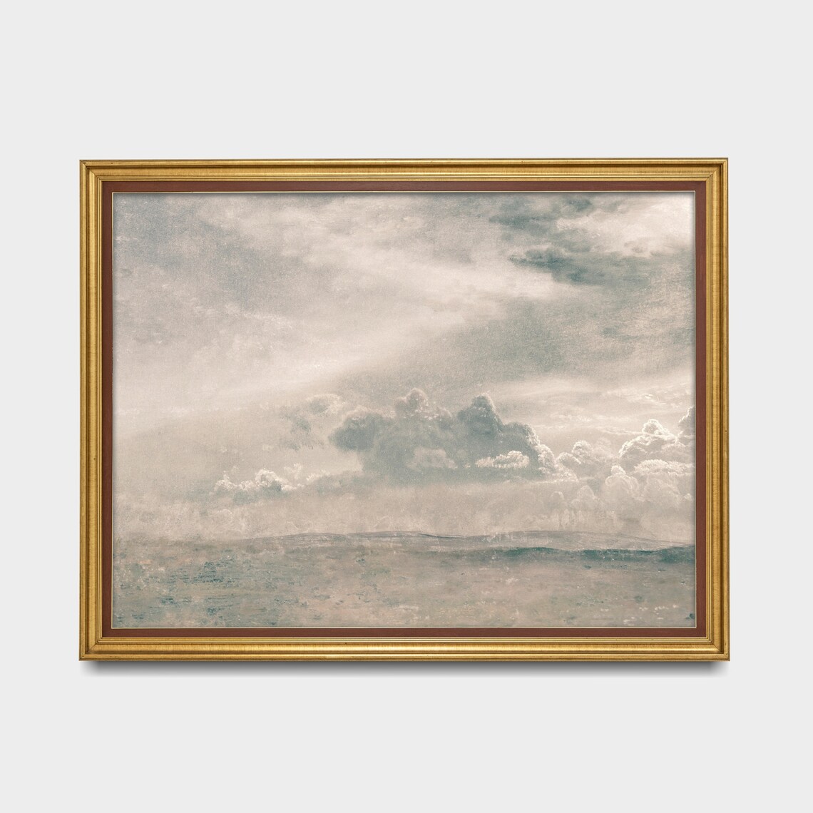 Billowing Clouds Over Calm Sea Antique Sky Study Oil Painting Poster - Image 2