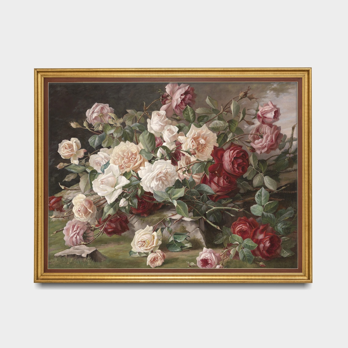 White Pink and Red Roses Classic Oil Painting Still Life Poster - Image 5