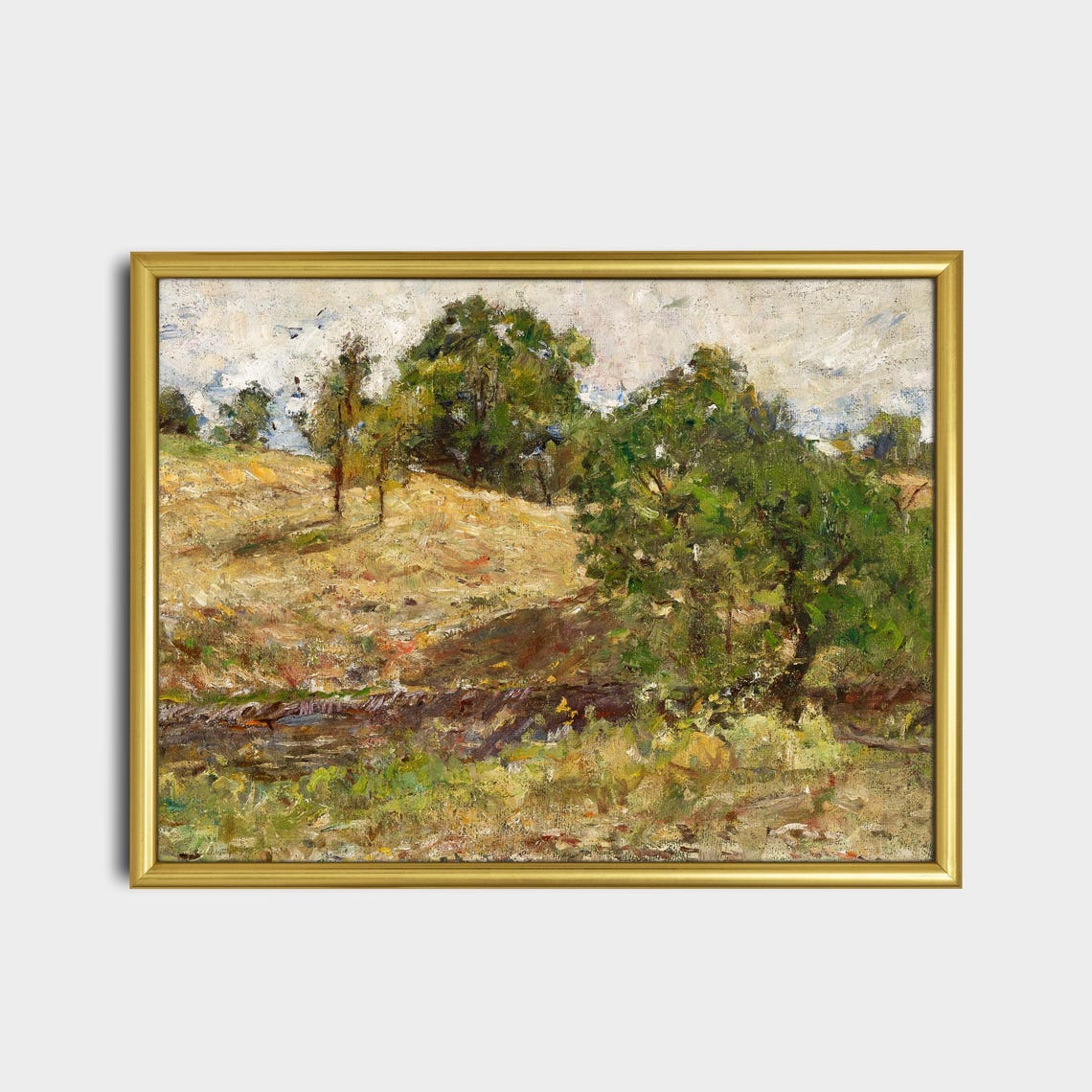 Sunlit Hillside Trees Stream Impressionist Countryside Poster - Image 2