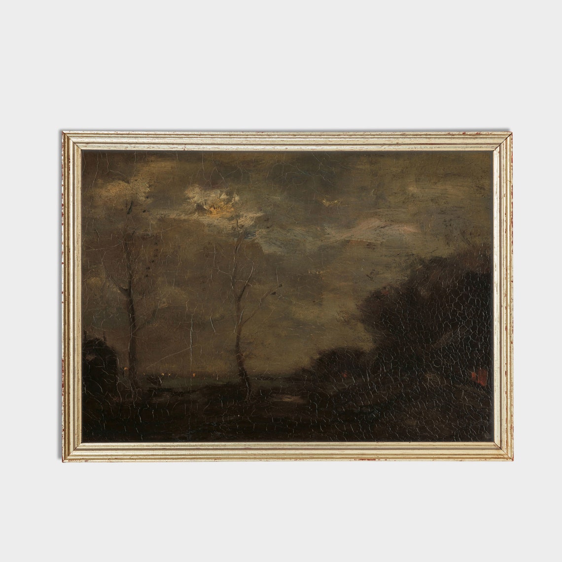 Vintage Landscape Painting Antique Country Landscape Moody Rustic Print Moonlight Fine Art Wall Art - Image 2